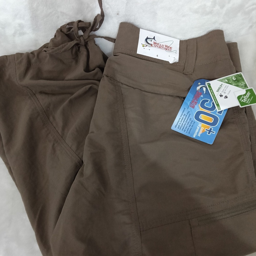World Wide Sportsman Brown Trek Capri Pants UPF 50+ Teflon Shield+ Size 6 NEW
